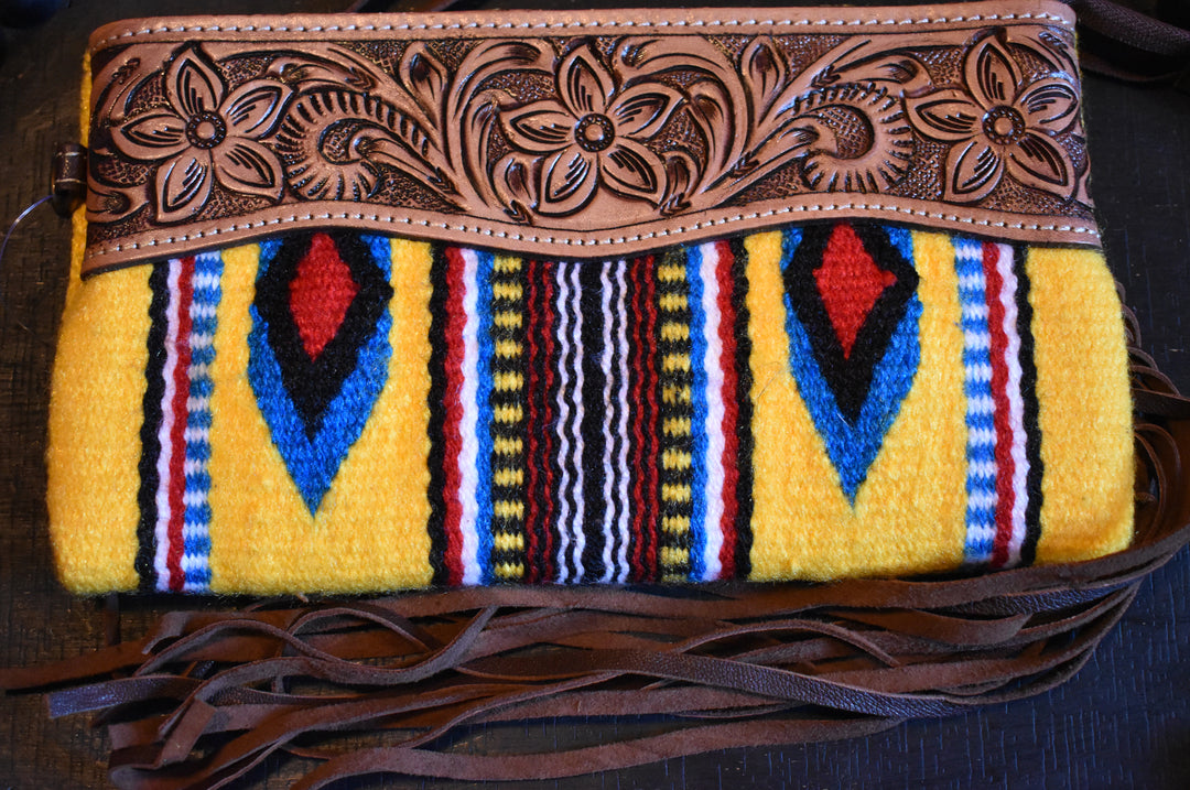 Mindy Western Aztec Tooled Leather Clutch