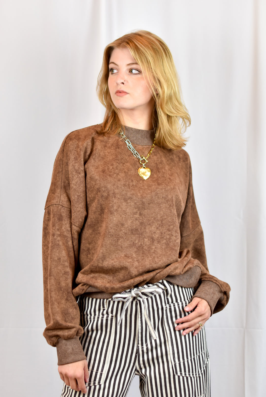 Maria’s Chill Brown Drop Shoulder Sweatshirt