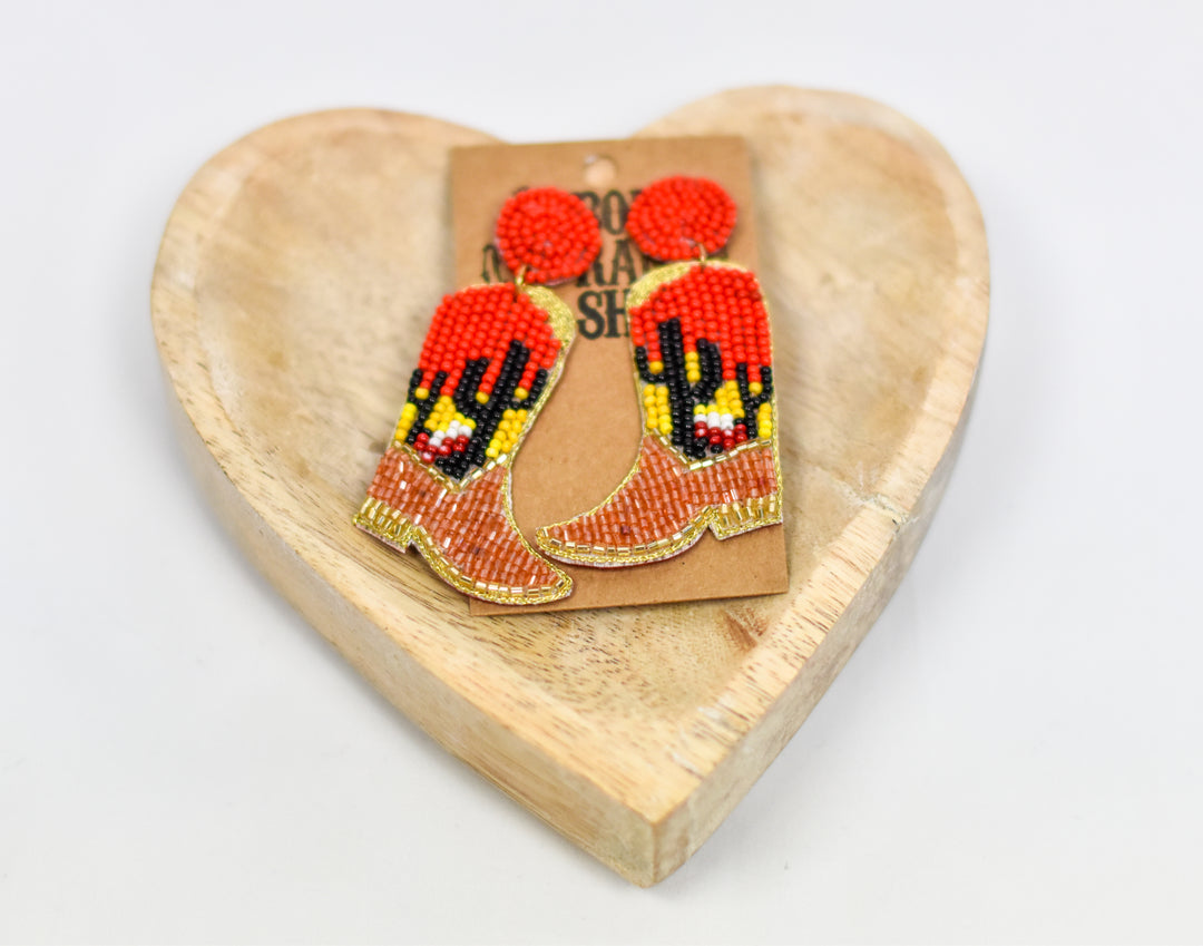 Seed Bead Cactus Boots Earrings