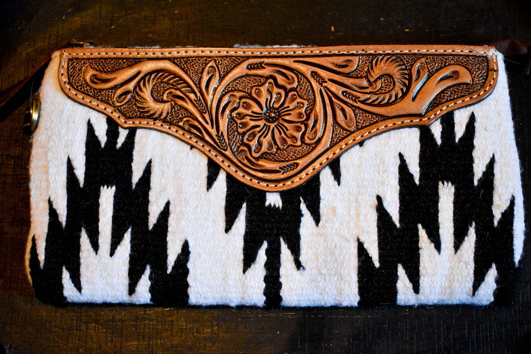 Cindy Western Aztec Tooled Leather Clutch