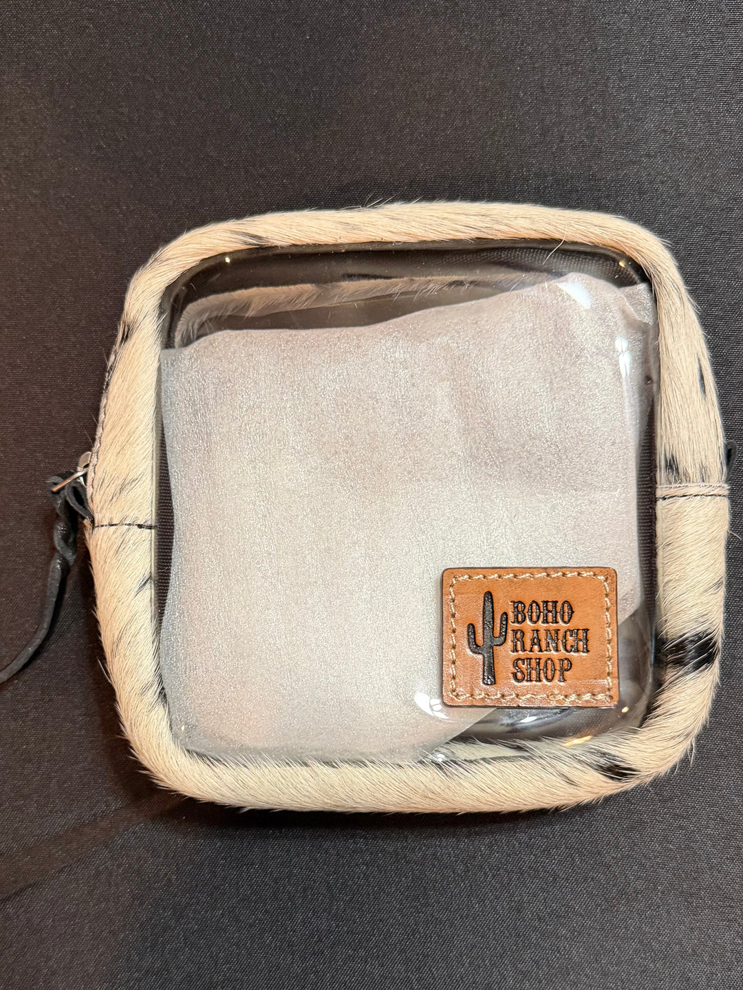 Cowhide Cosmetic Clear Case - Toiletry Makeup Travel Bag
