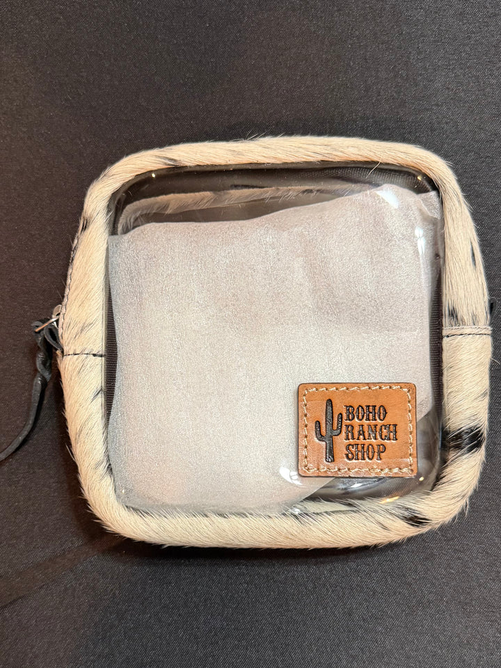 Cowhide Cosmetic Clear Case - Toiletry Makeup Travel Bag