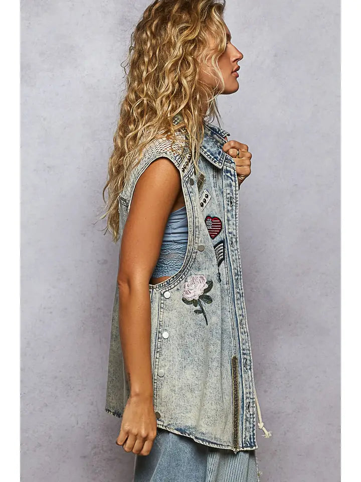 POL Janice Denim Patch Vest