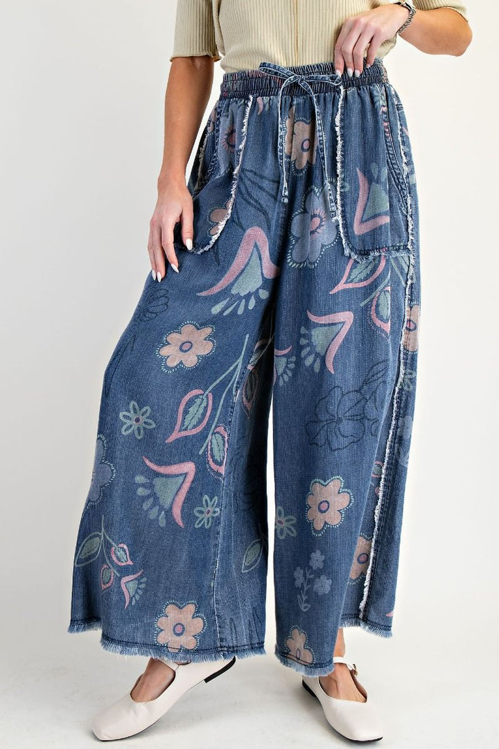 EASEL Francesca’s Floral Denim Pants