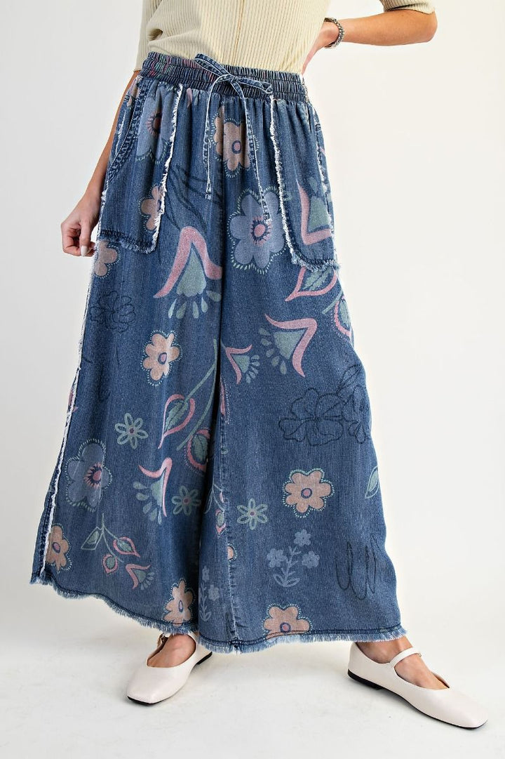 EASEL Francesca’s Floral Denim Pants