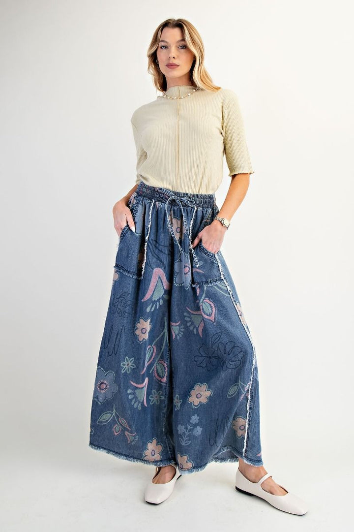 EASEL Francesca’s Floral Denim Pants