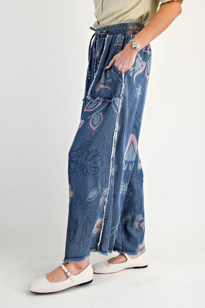 EASEL Francesca’s Floral Denim Pants